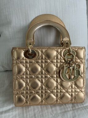 Dior Metallic Gold Quilted Lady Dior Satchel
